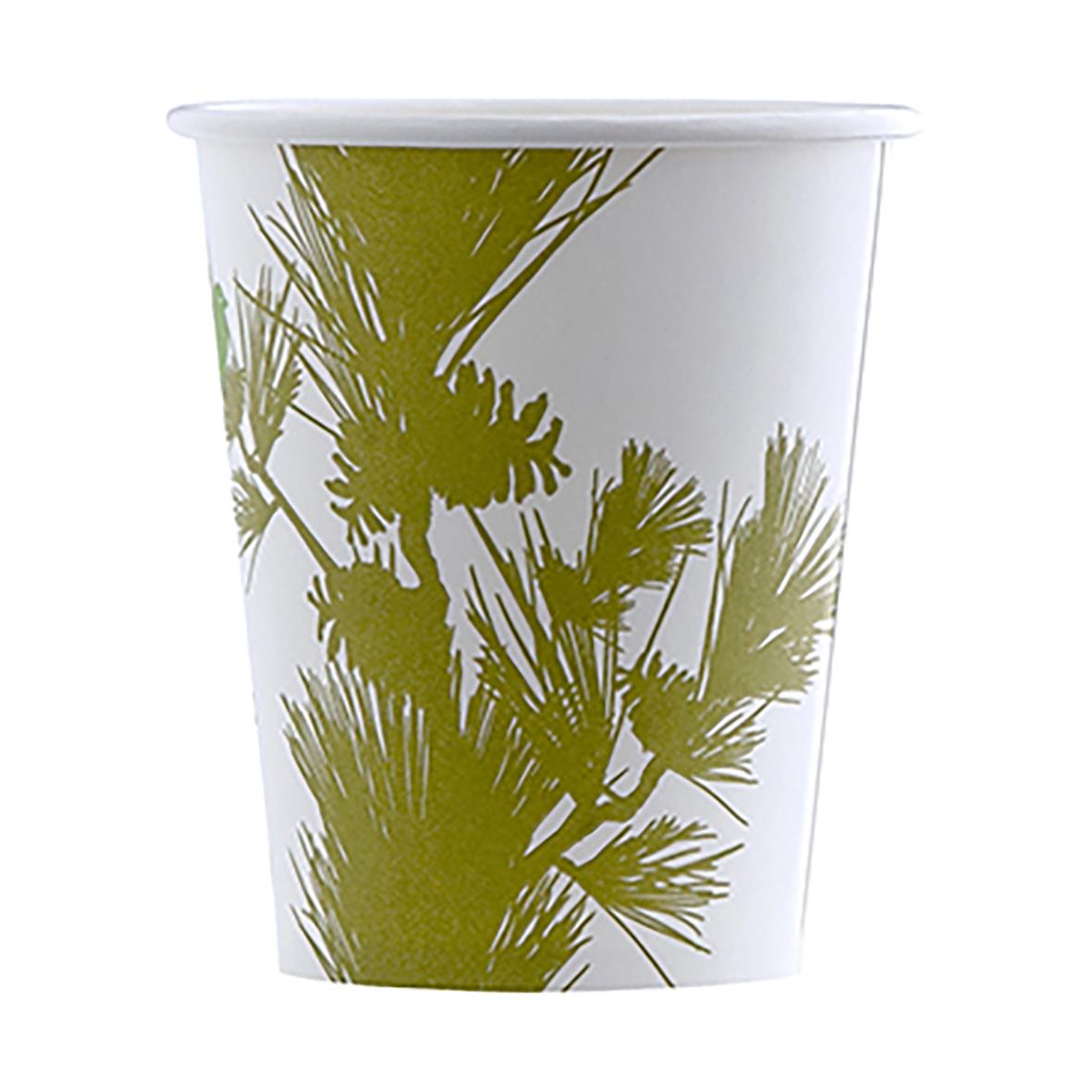 Vit pappersmugg med gröna tallgrenar, 24cl, plastfri