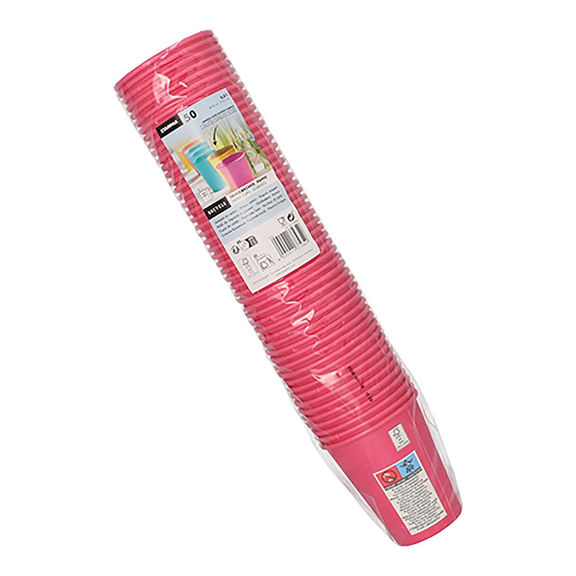 Rosa pappersbägare Papstar To Go 20cl staplade i en hög
