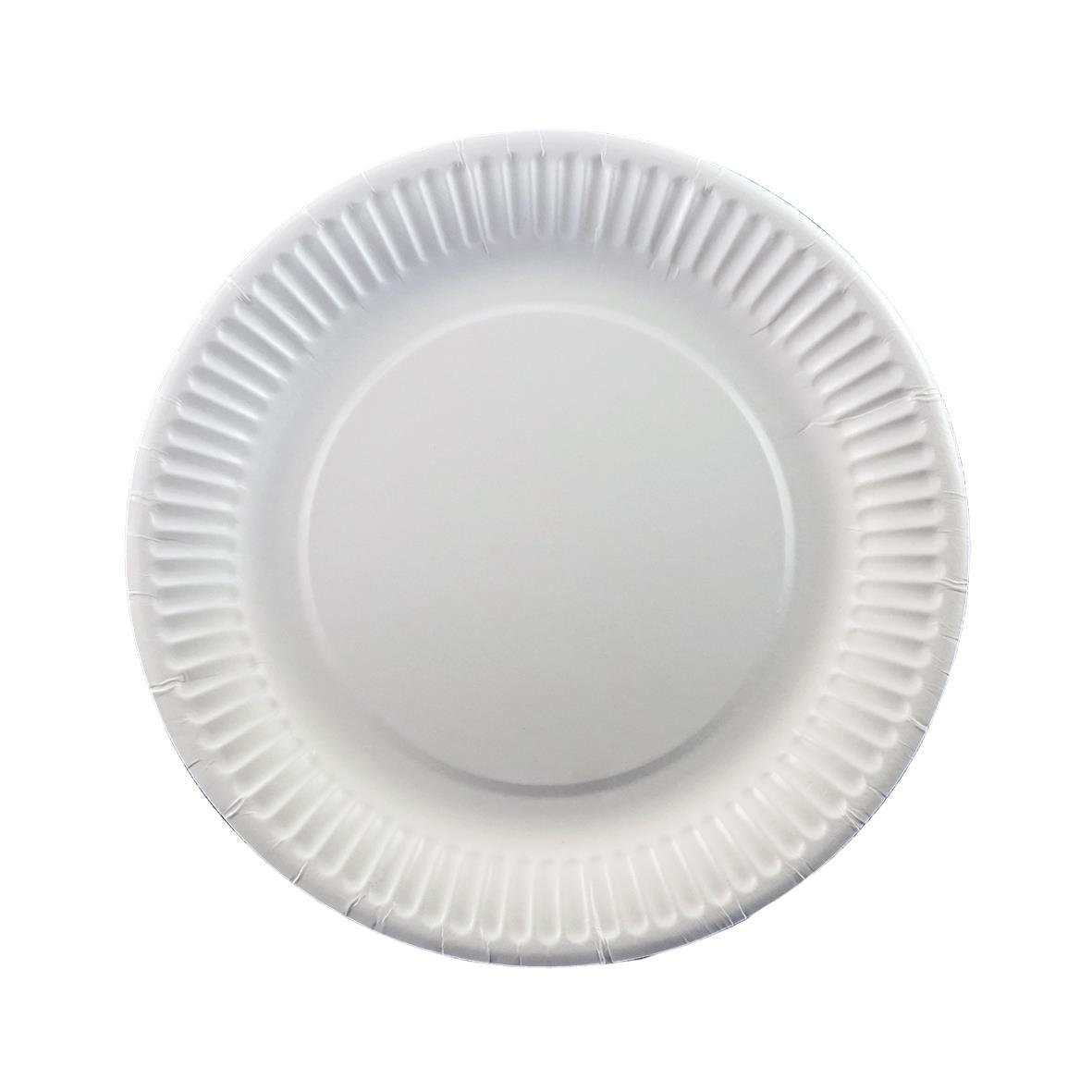 Vit papperstallrik med räfflad kant, 18 cm, för allmänt bruk