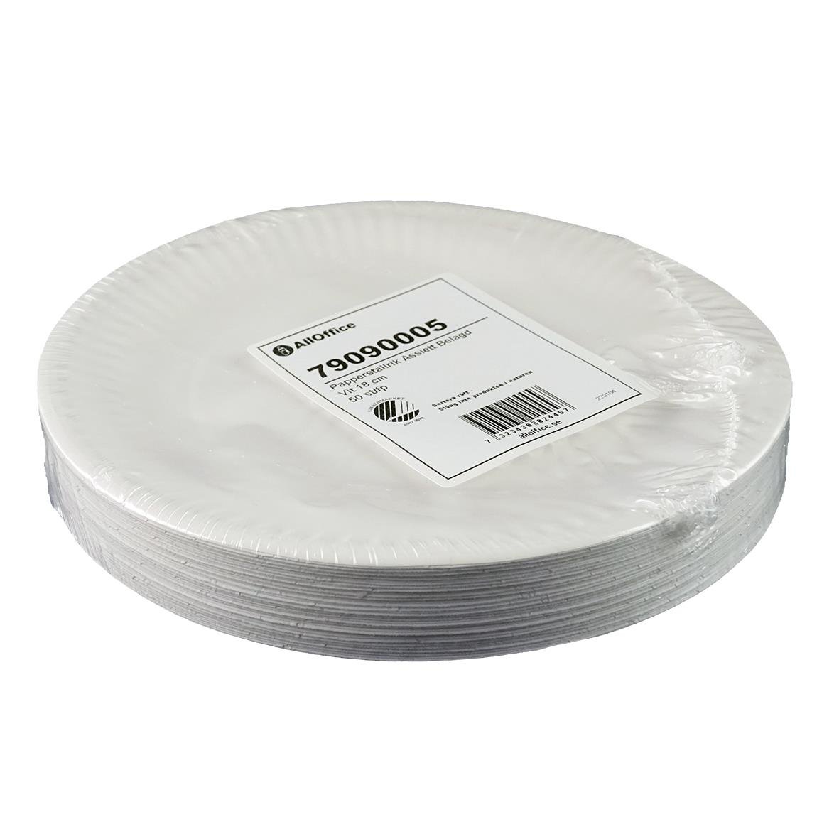 Vit papperstallrik AllOffice Assiett belagd 18cm staplade