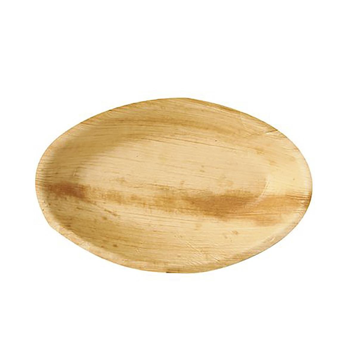 Oval skål av palmblad med naturlig träfärgad yta, mått 20x12,5x3cm