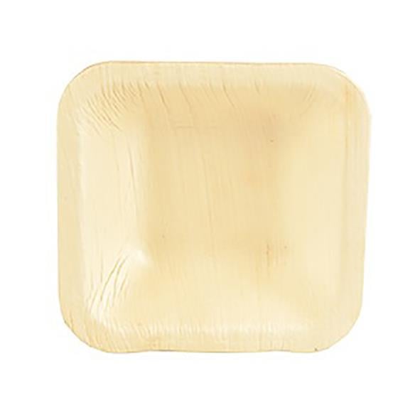 En fyrkantig skål av palmblad med måtten 8x8x2 cm