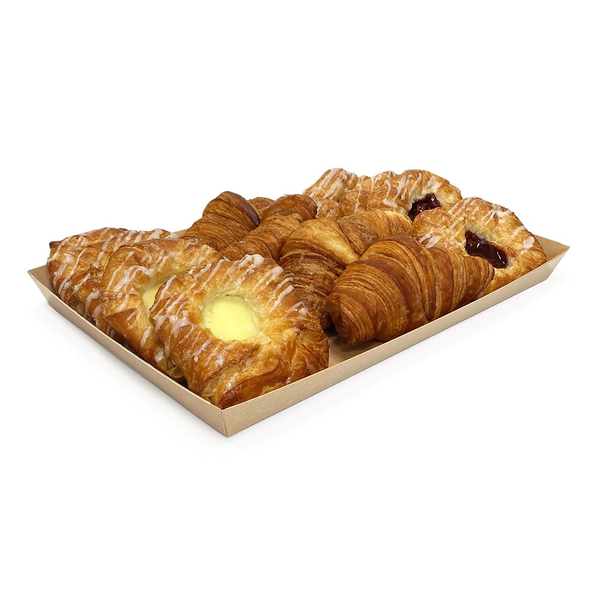 Uppläggningsfat med croissanter och bakverk i brun kartong 41x26x3,5cm