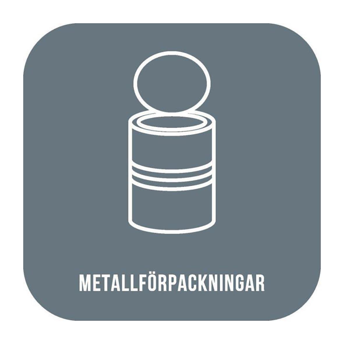 Grå metallförpackning med lock, 210x210mm, ikon för metallförpackningar