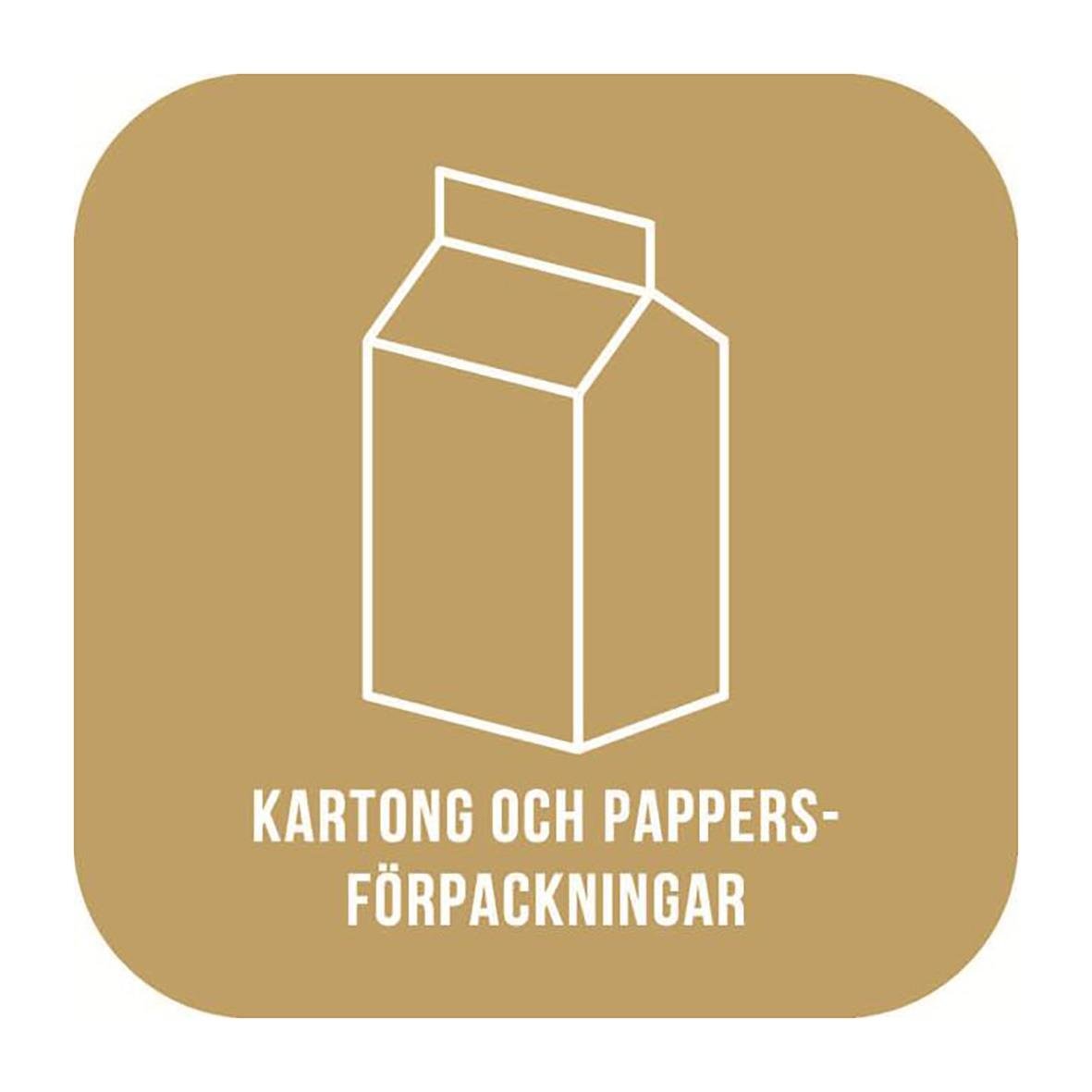 Brun dekal för pappersförpackning 210x210mm med text kartong och pappersförpackningar