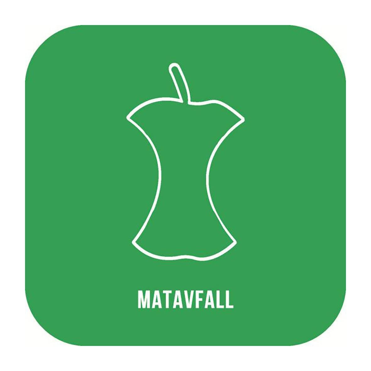 Grön dekal för matavfall med ikon av äpple och texten MATAVFALL 210x210mm