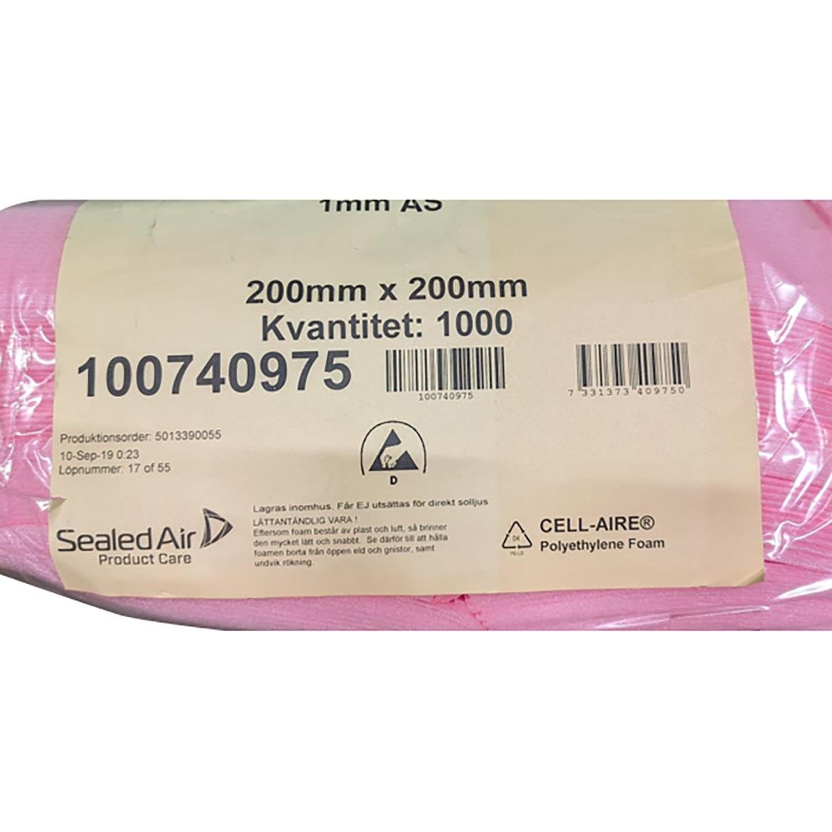 Rosa cellair-påse 200x200mm, 1mm tjock, 1000-pack