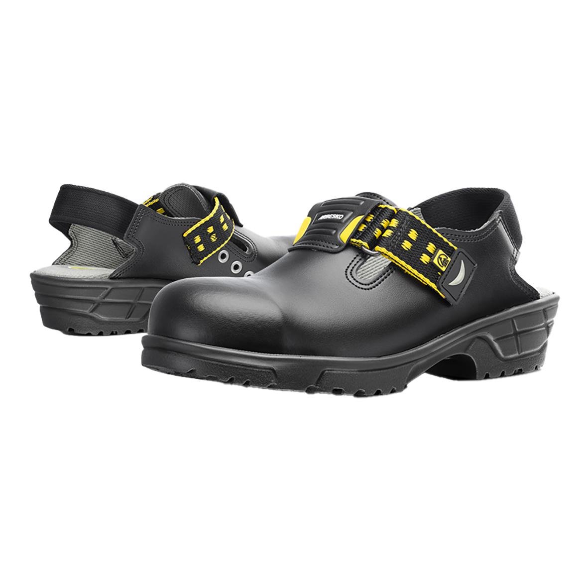 Skyddstoffel Arbesko 187 i storlek 45, svarta med gula detaljer, skyddsskor för arbetsmiljö