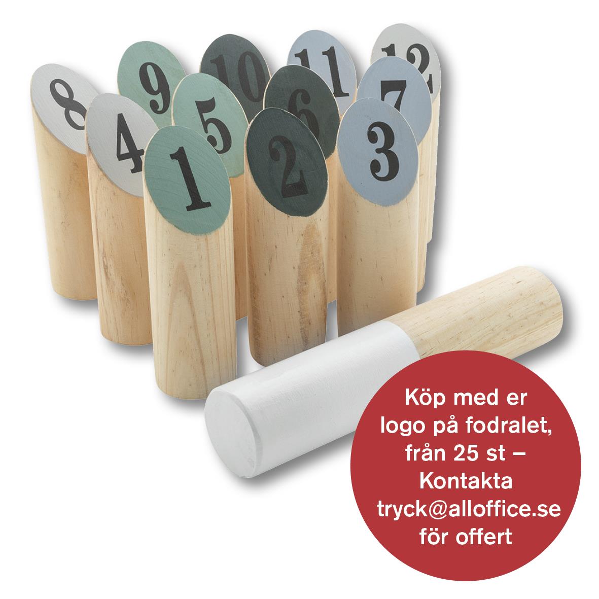 Sifferkubb Mölkky i trä med nummerbrickor och kastpinne