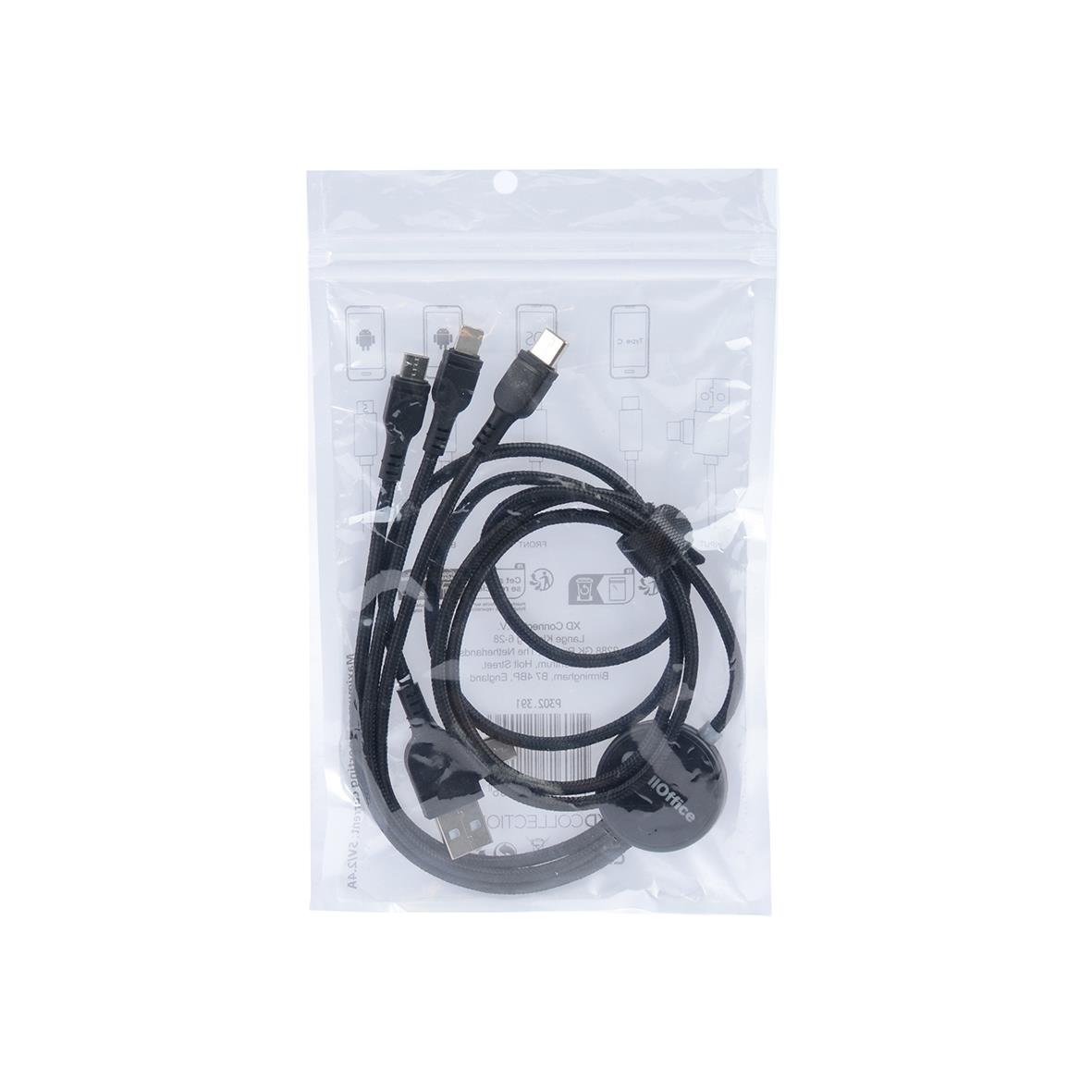 Laddkabel 6-i-1 med flera anslutningar för olika enheter i plastpåse