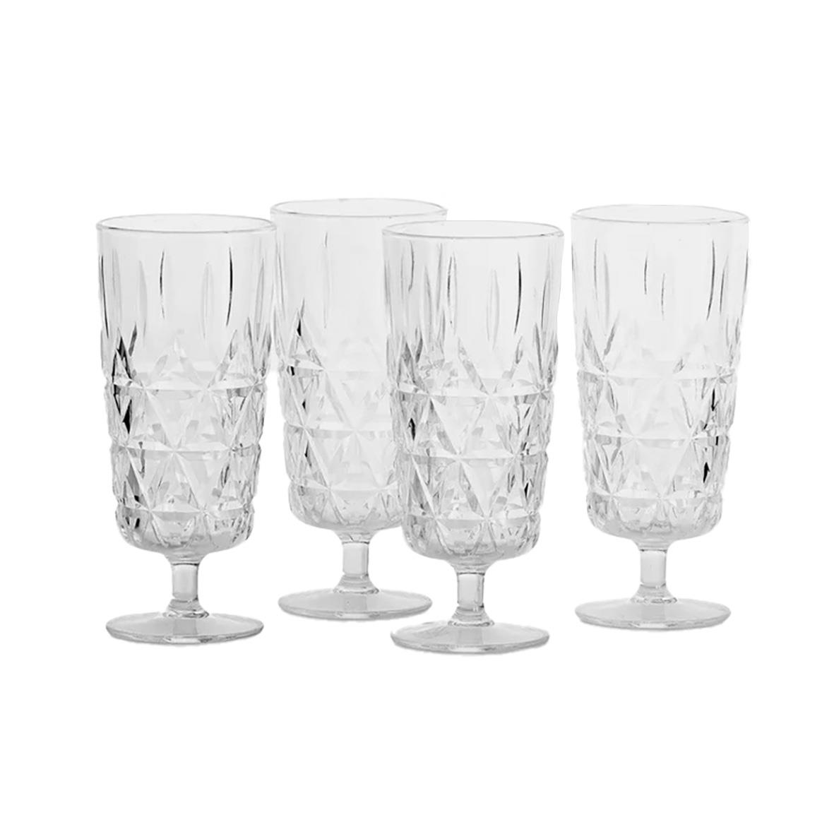 Fyra glas med högt skaft och snirklig design för picknick, 20cl