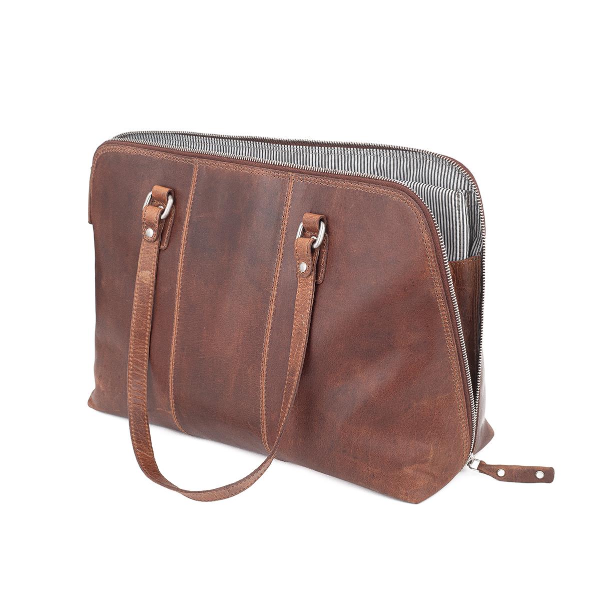 Dam i skinn Florens cognac för 15-tums datorväska