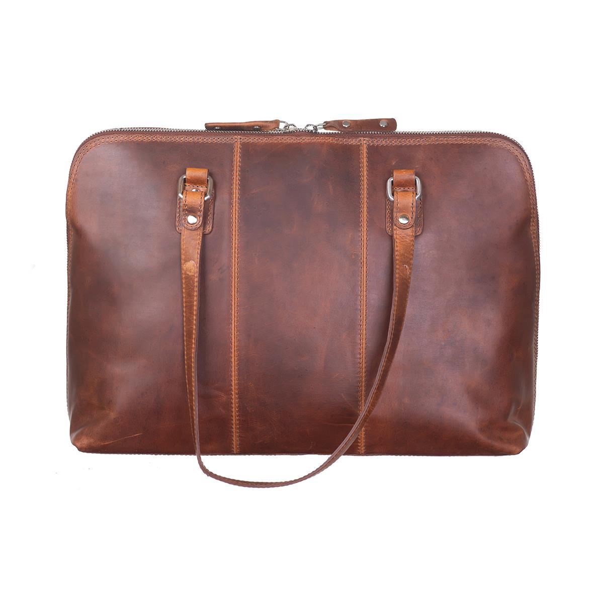 Dam i skinn Florens cognac datorväska för 15 tum