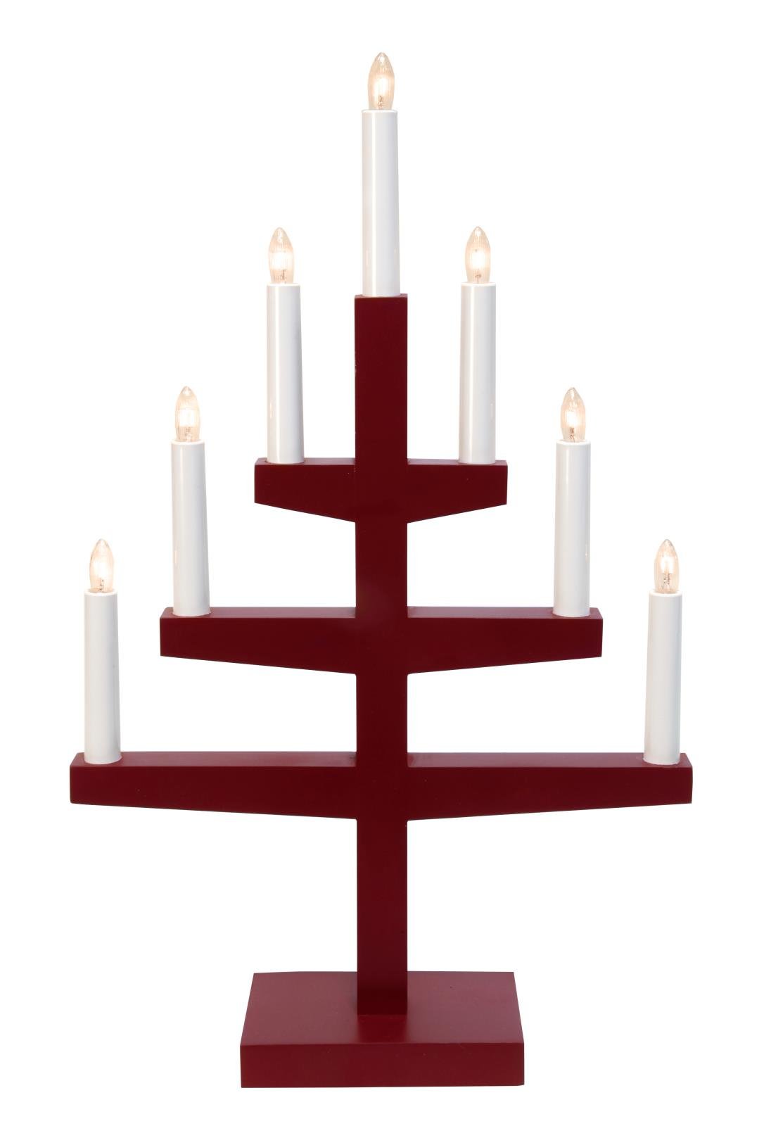 Röd ljusstake i form av en trappa med sju ljus, mått 33,5x53,5cm