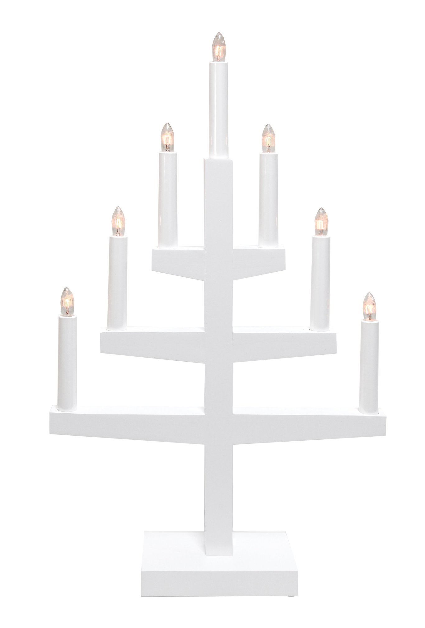 Vit ljusstake i form av ett trappsteg med sju ljus, mått 33,5x53,5cm