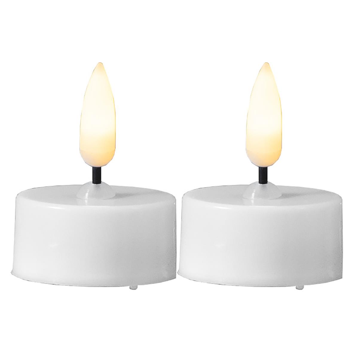 Två LED-värmeljus med flammor i vitt 2-pack