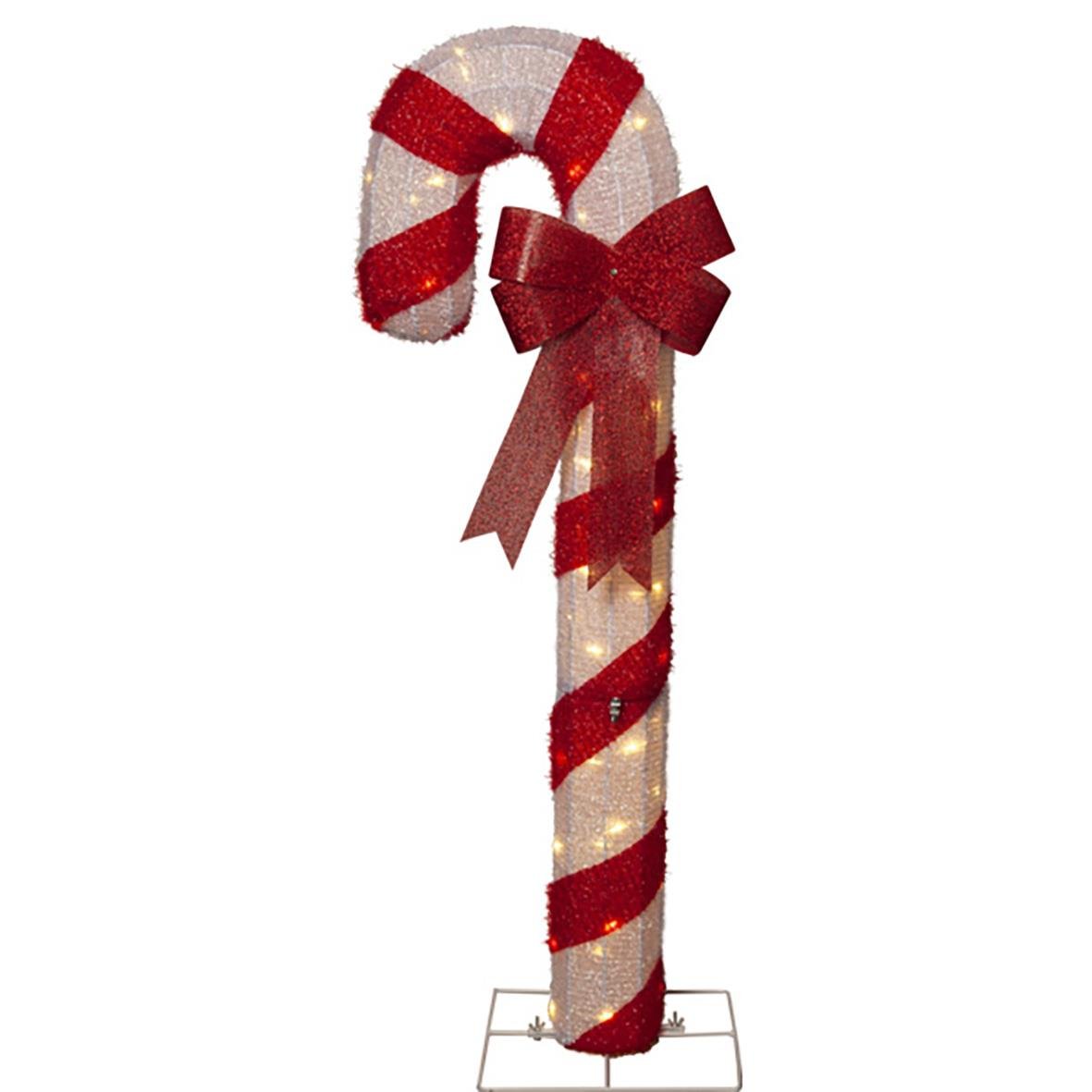 Juldekoration Candycane med 50 LED-lampor och röd rosett, 120 cm lång