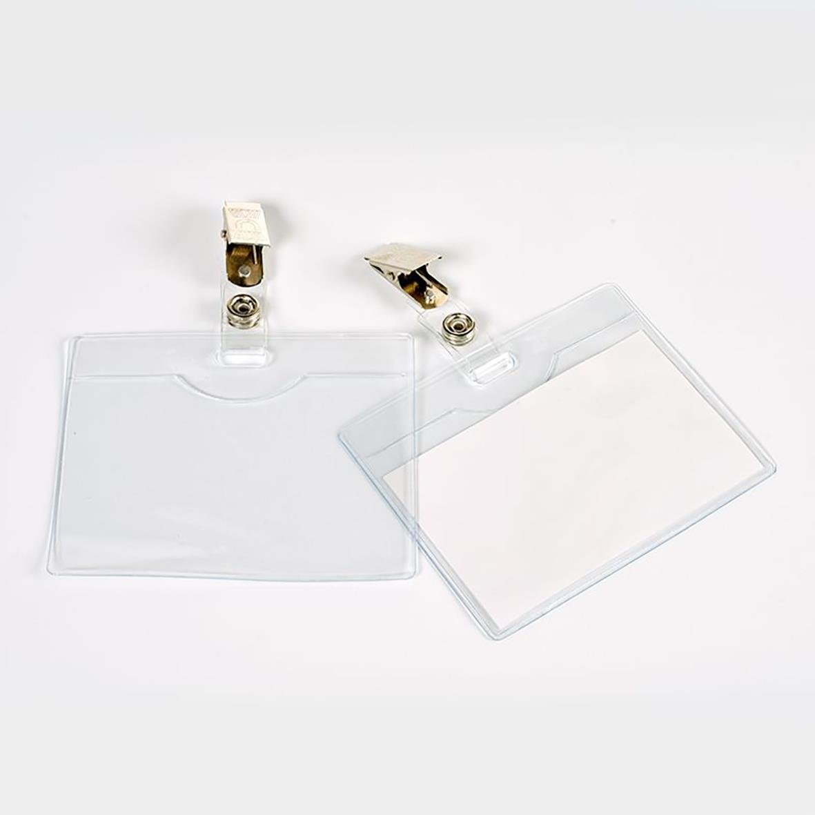 Liggande namnskyltclipsar 90x60mm i transparent plast
