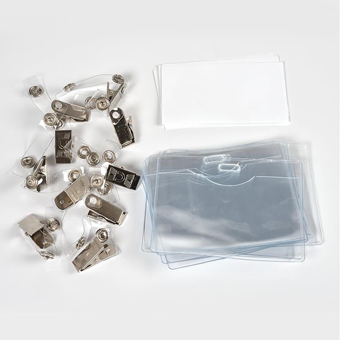 Namnskylt Clips Liggande 90x60mm med plastfickor och blanketter