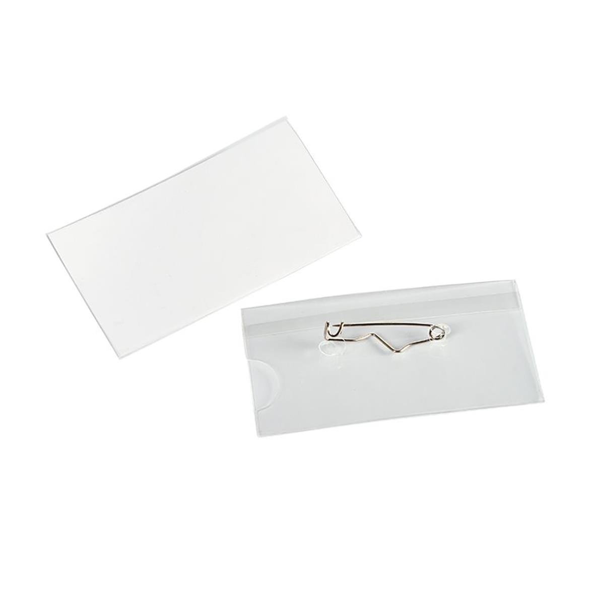 Namnskylt med nål 40x75mm, tomt vitt plastkort och säkerhetsnål