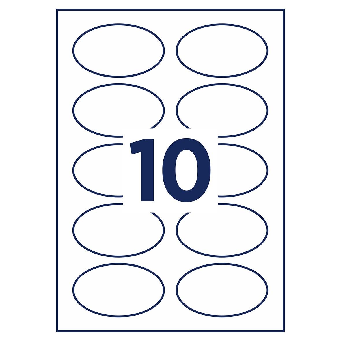 Namnskyltar Avery PVC-fritt sidenmaterial, avtagbara vita ovaler 85x50mm, 10 stycken