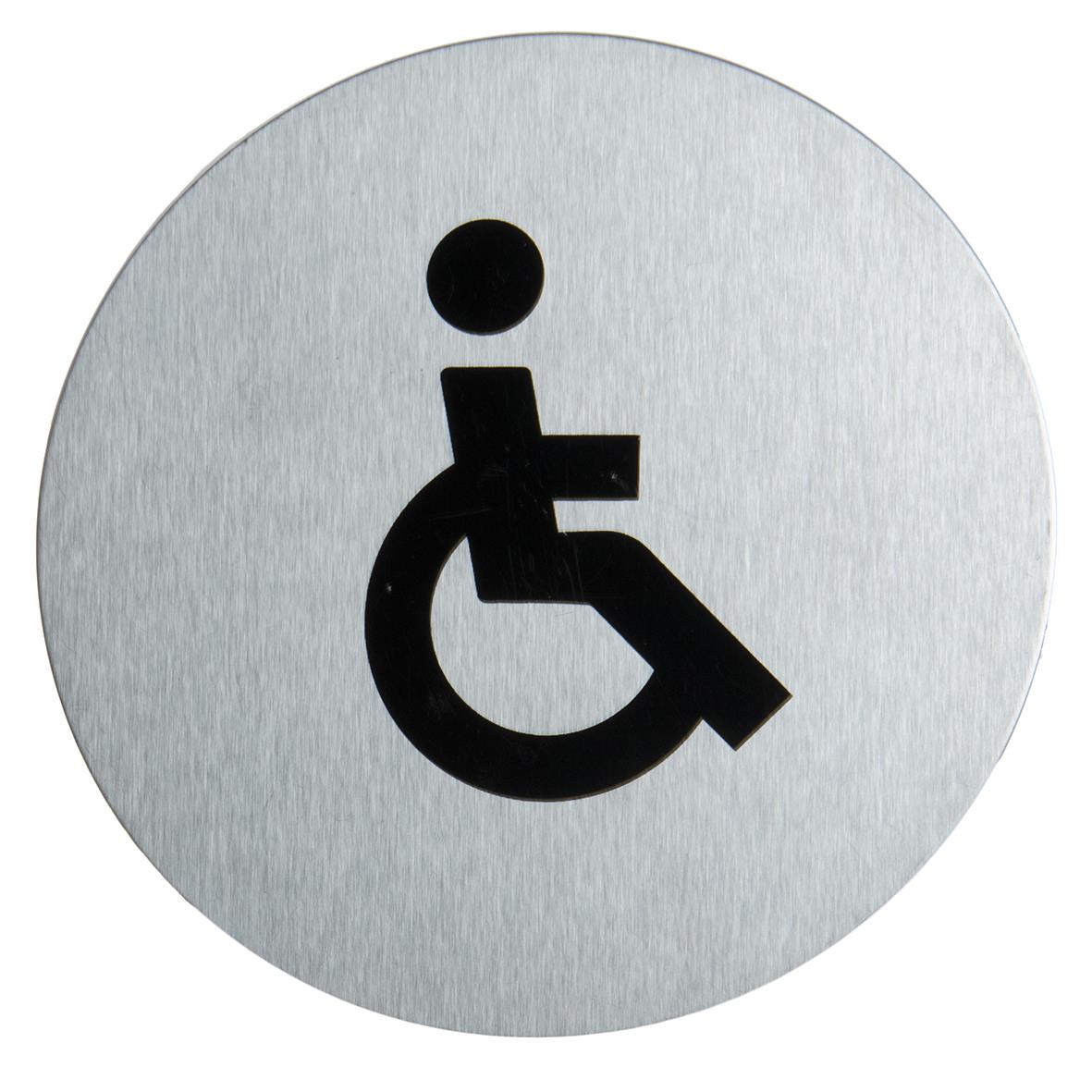 Rund dörrskylt i rostfritt stål med handikappsymbol
