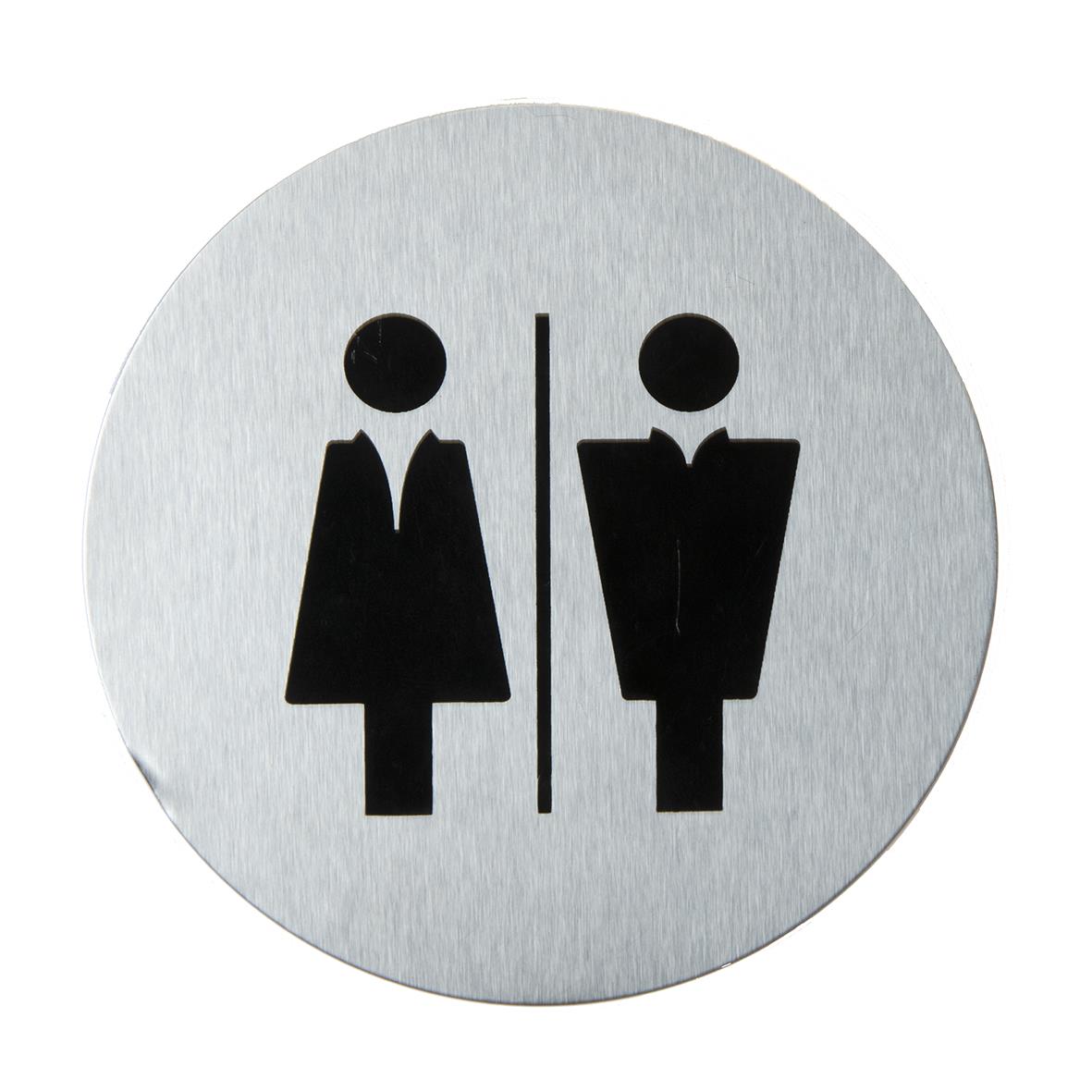 Dörrskylt med symboler för dam och herr i rostfritt stål 10x10cm