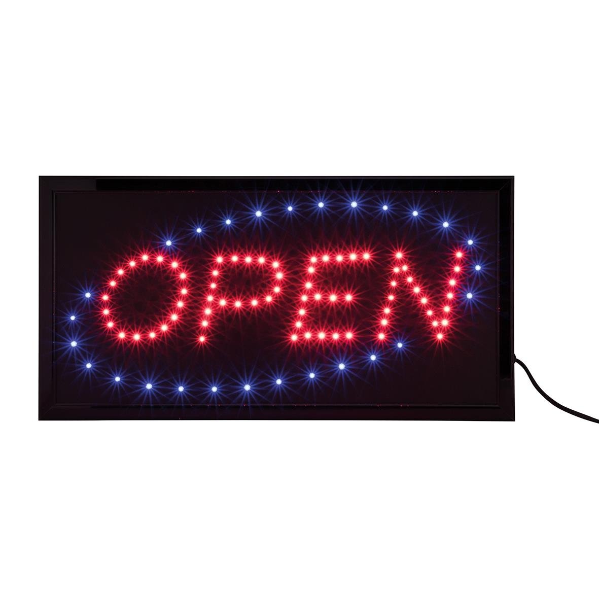 LED-skylt Securit Open Röd + Blå 24x48cm med blinkande ljus och öppen text