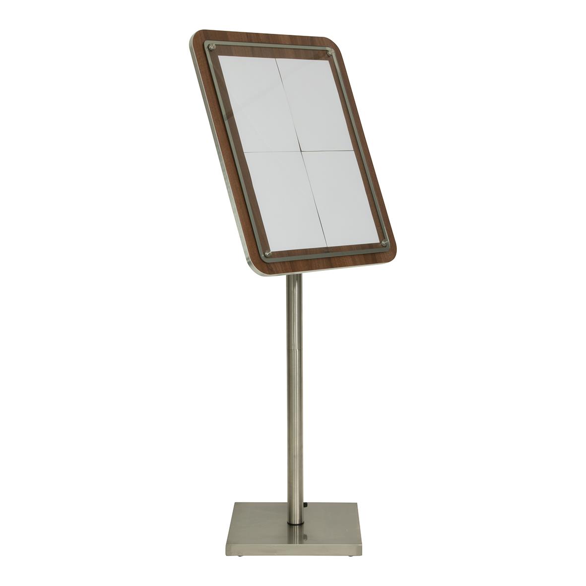 Display till informationsställ med LED, visar 4 A4-sidor, valnöt, på stativ