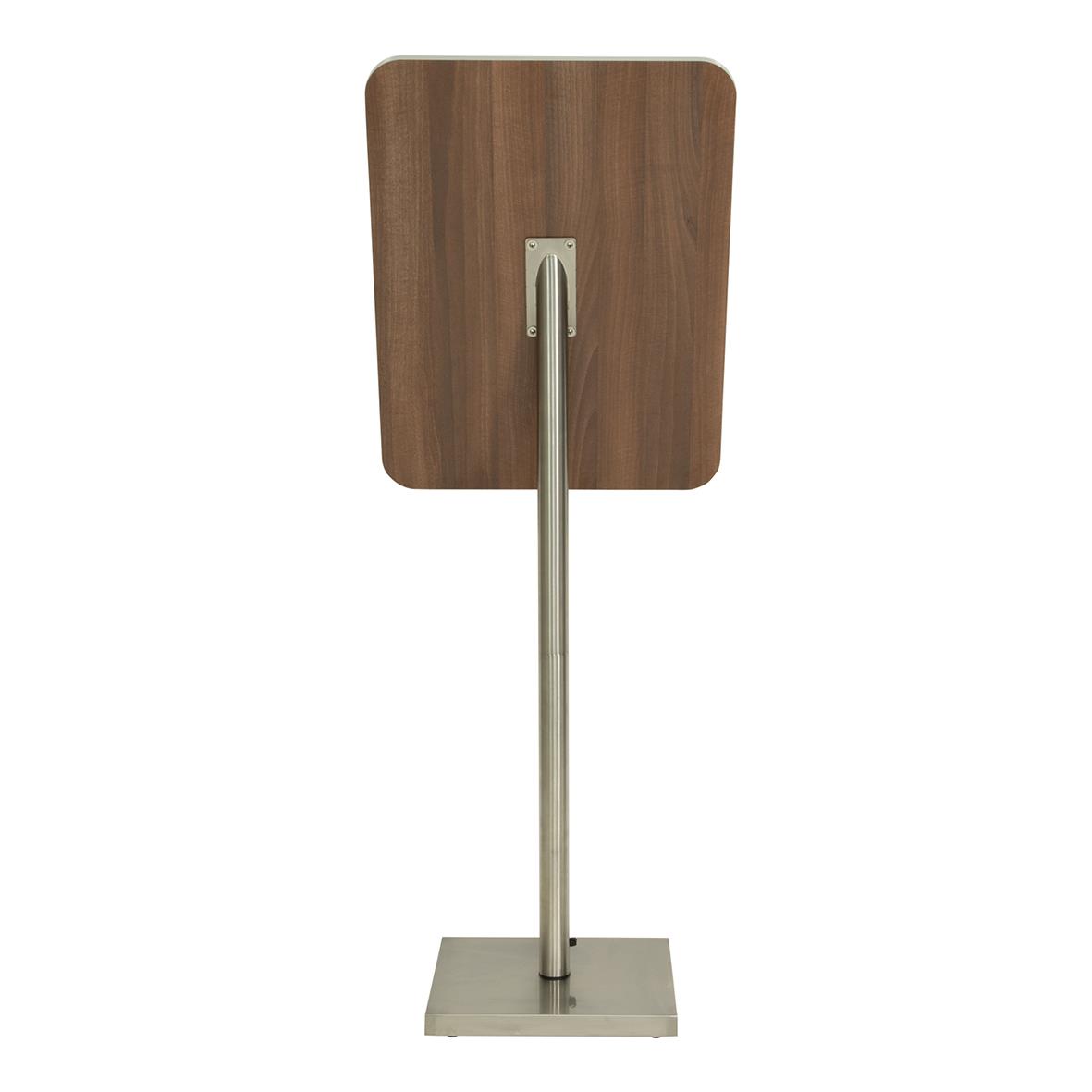 " till informationsställ med LED, visar 4 A4-sidor, valnöt, stående med metallfot"