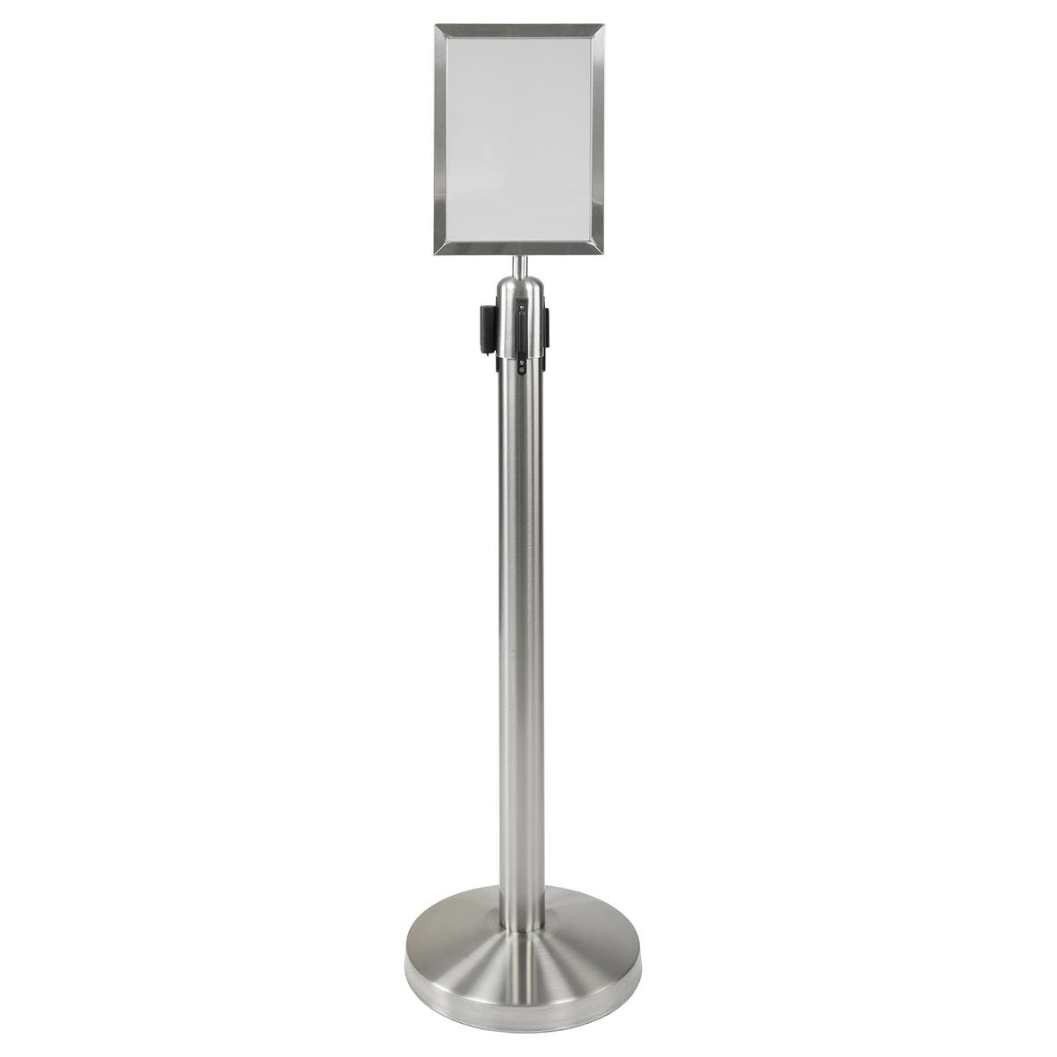 Rostfri avspärrningsskyltställ med A4 skylt för säkerhetssystem