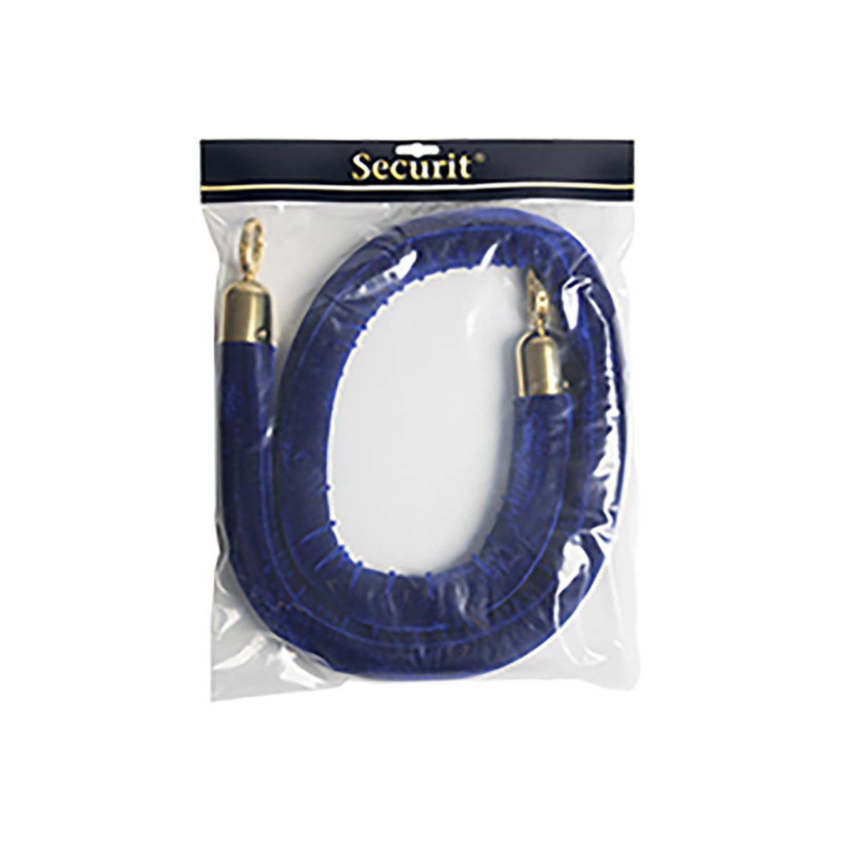 Blå sammet avspärrningsrep med guldändar, 150cm långt