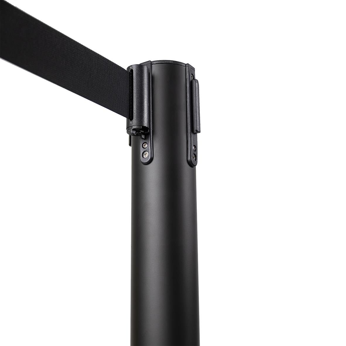 Svart avspärrningsstolpe Securit Ink med indragbar rem, 200 cm lång