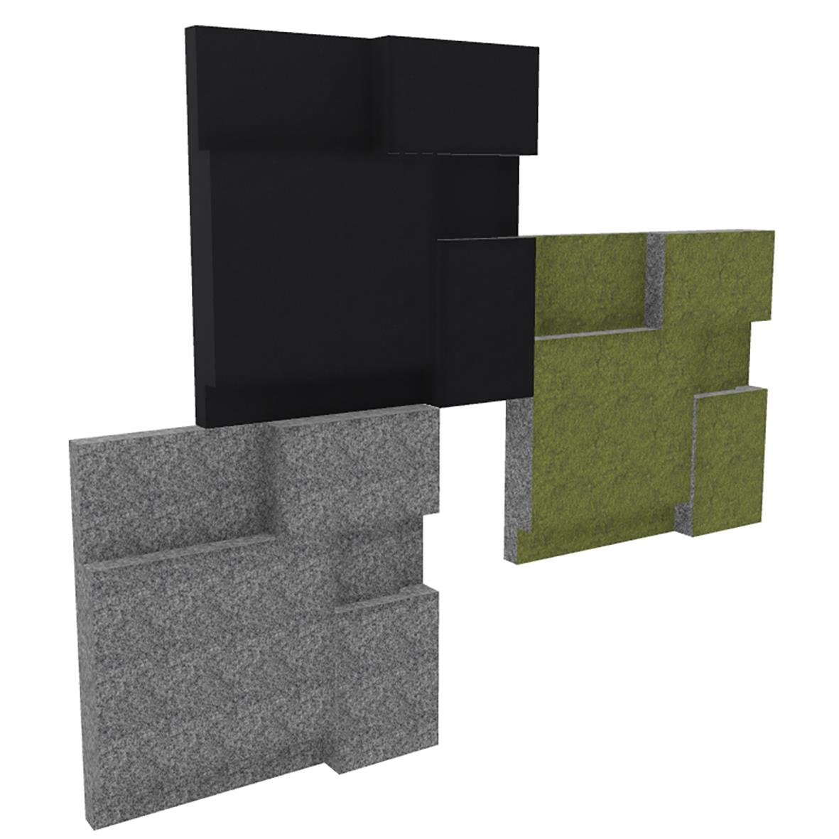 Ljudabsorberande 3-pack i grönt, svart och grått för ljuddämpning
