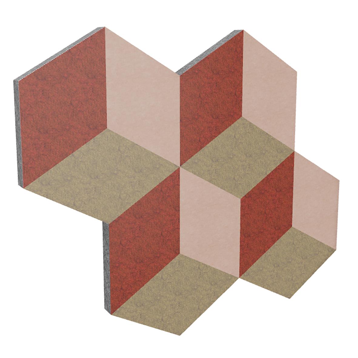 Ljudabsorberande Cubism Röd väggpanel i geometriskt mönster