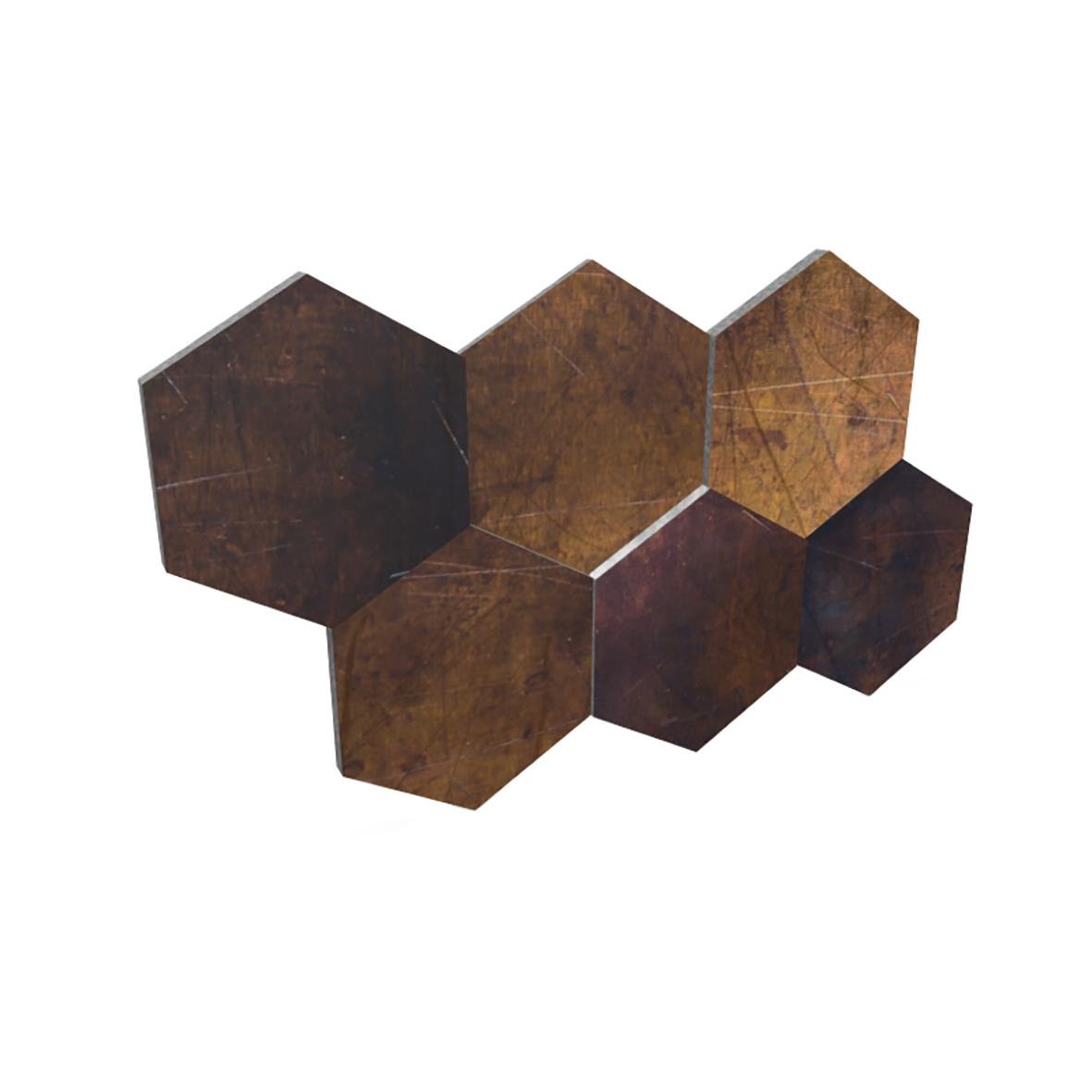 Ljudabsorberande hexagonala paneler i rostfärgad finish