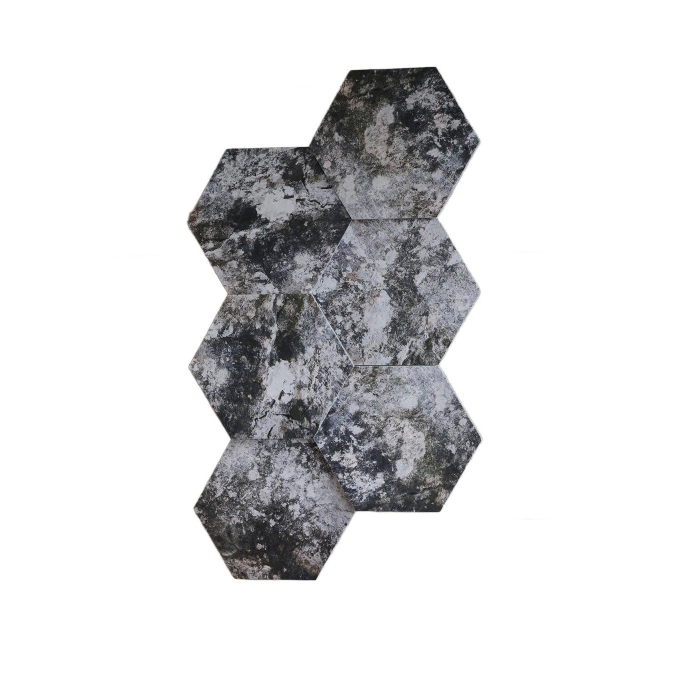 Sex ljudabsorberande Honey 6-pack i hexagonform med stenliknande yta