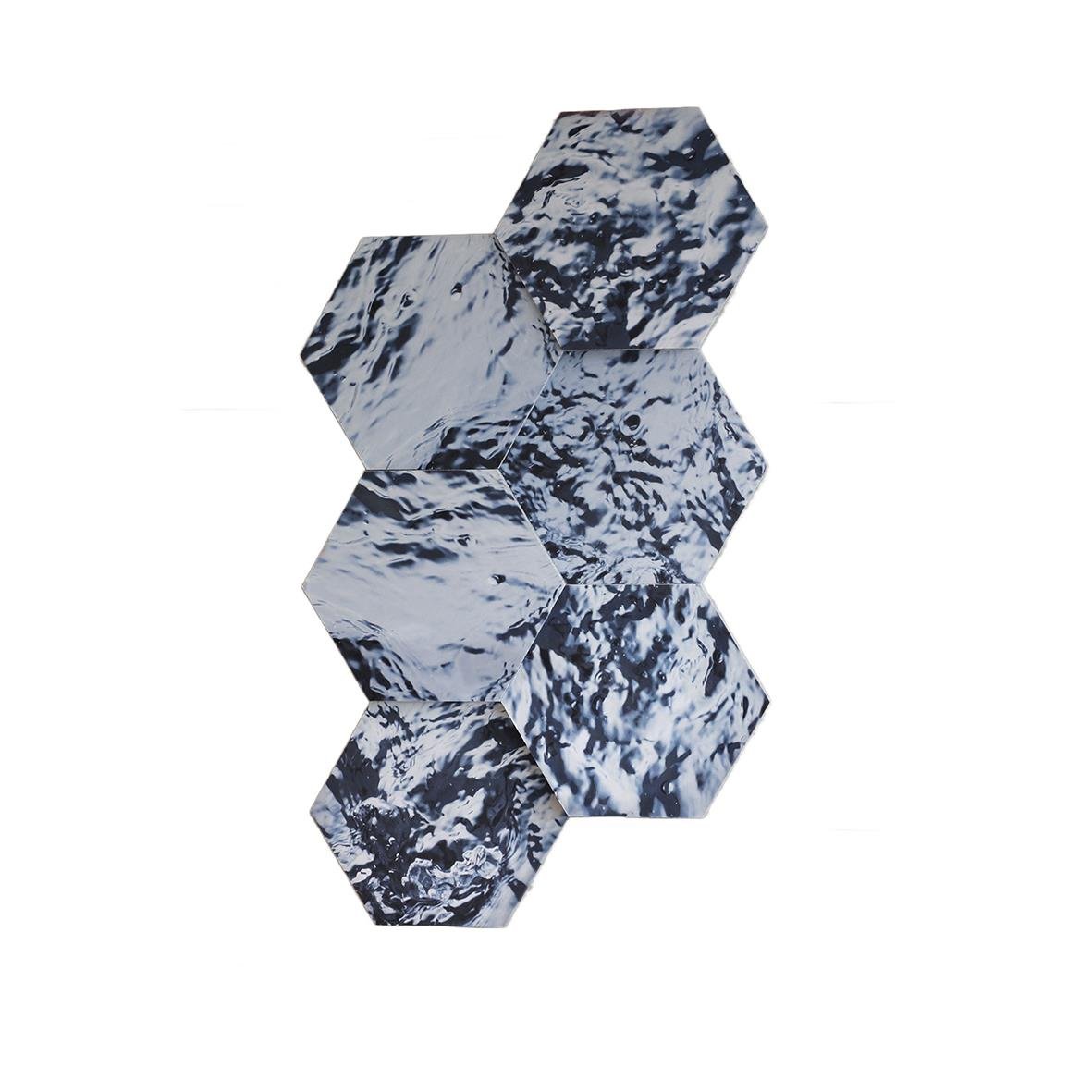 Sex ljudabsorberande honey 6-pack i aqua färg med hexagonformade paneler