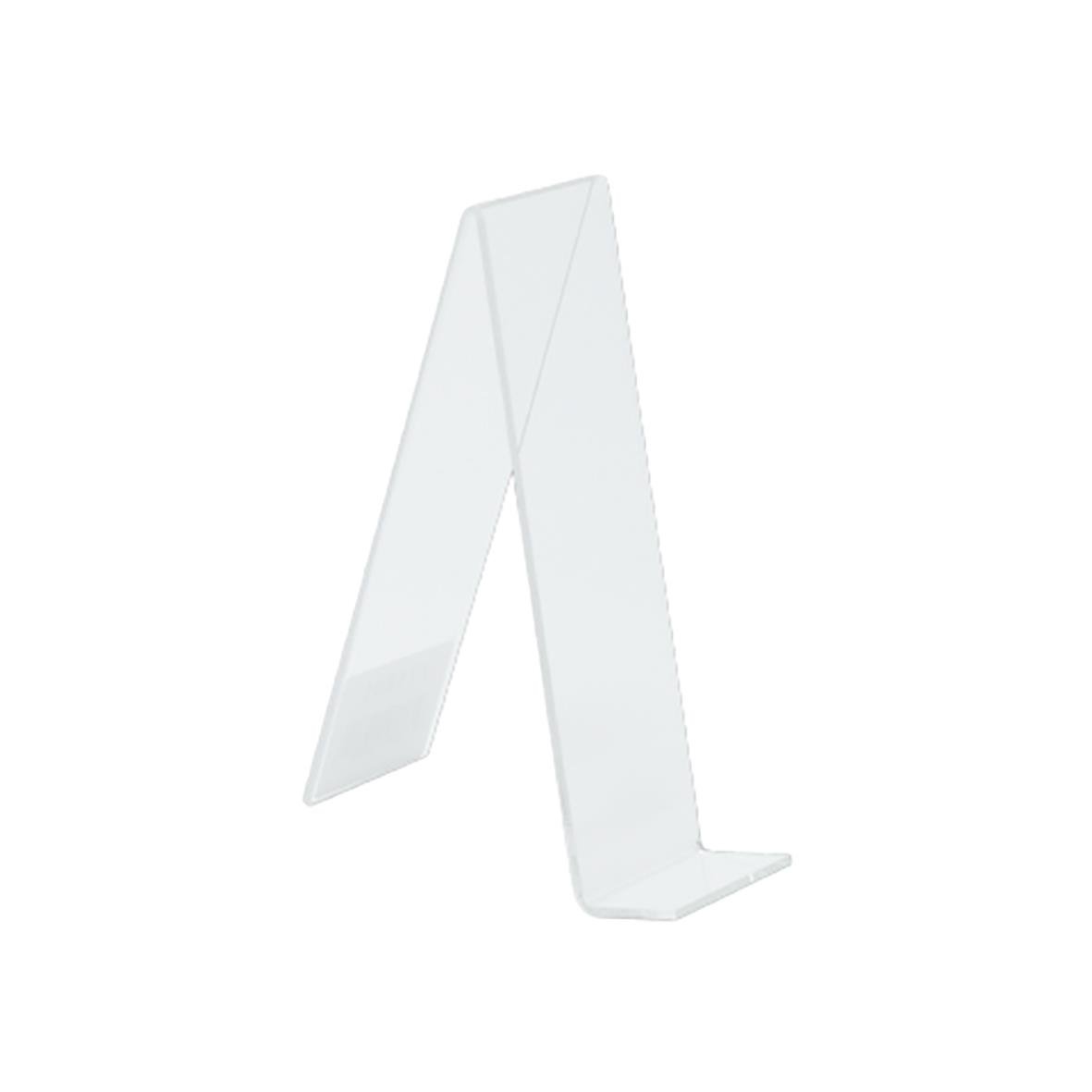 Transparent bokstöd i plast, 50x180mm, står upp för att stödja böcker
