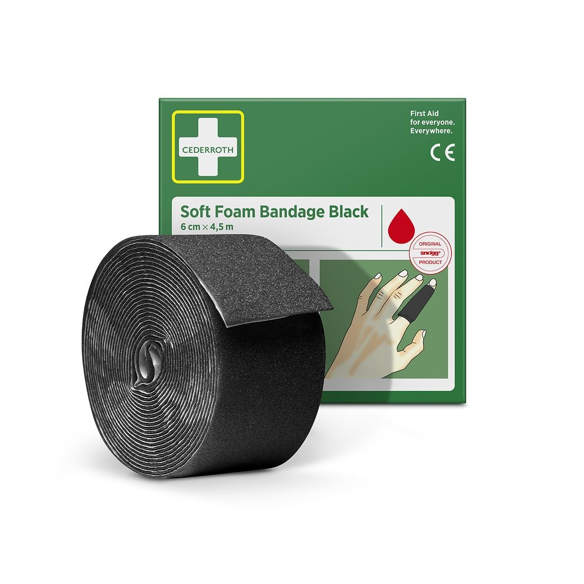 Svart mjuk foambandage från Cederroth 6cm x 4,5m
