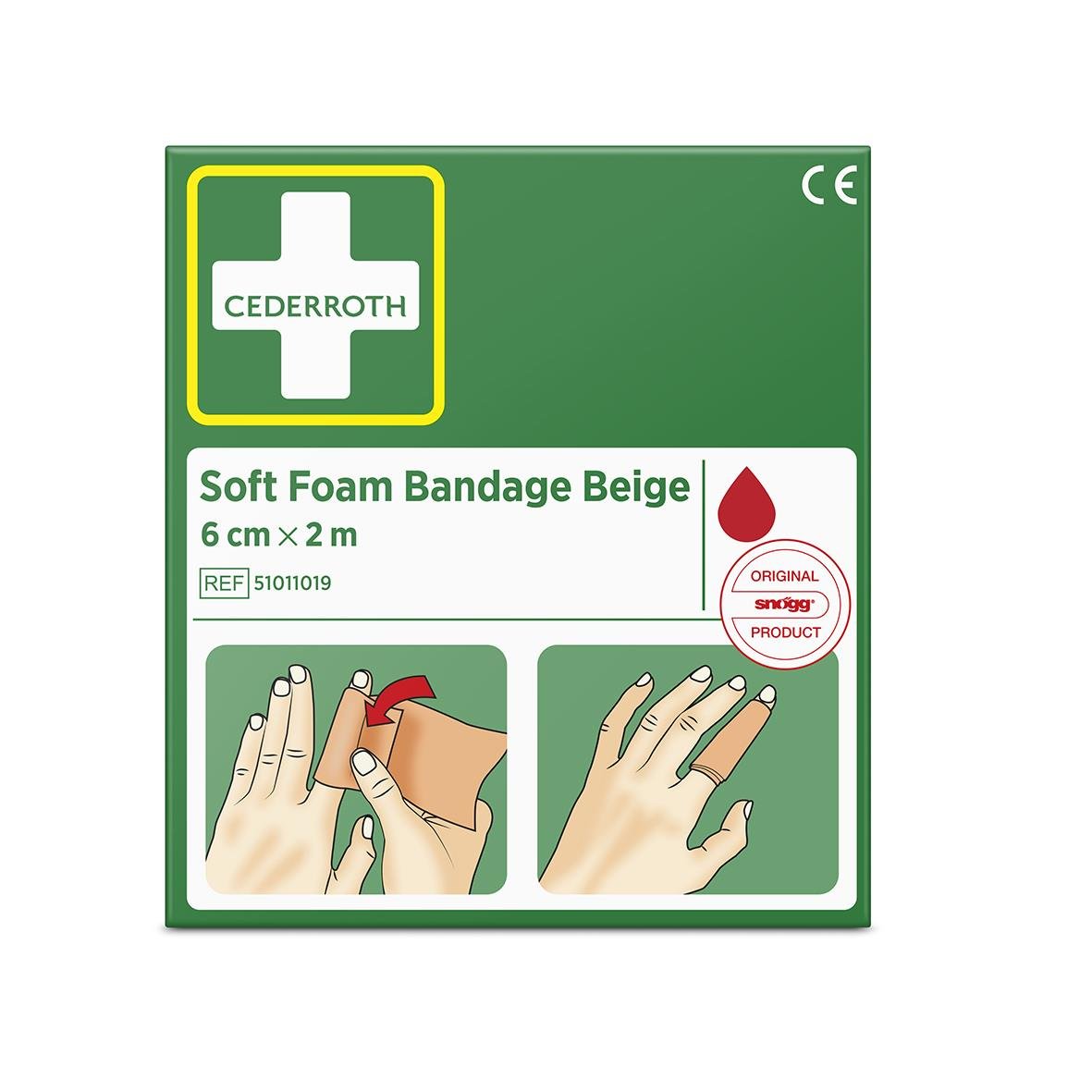 Förband av mjuk skumgummi i beige, 6 cm x 2 m, för sårskydd