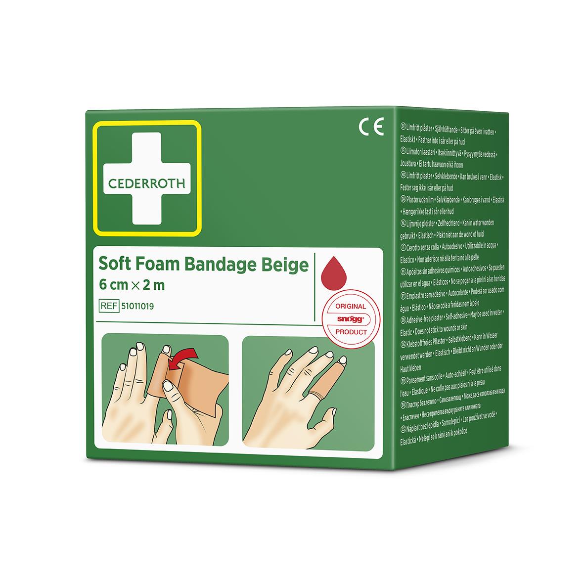 Beige mjuk skumförband från Cederroth 6cm x 2m, för sårvård