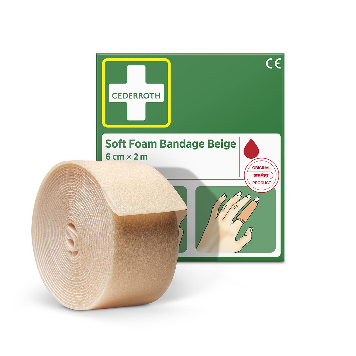 Beige mjuk skumförband från Cederroth, 6cm x 2m, för sårvård