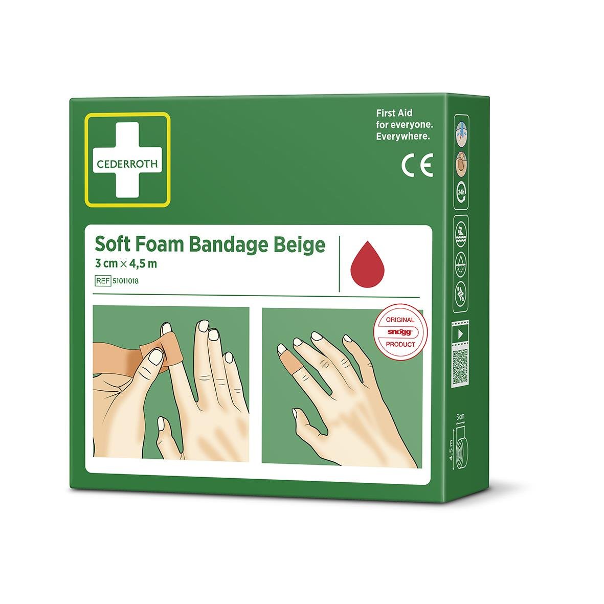 Beige mjuk skumförband Cederroth 3cm x 4,5m för första hjälpen