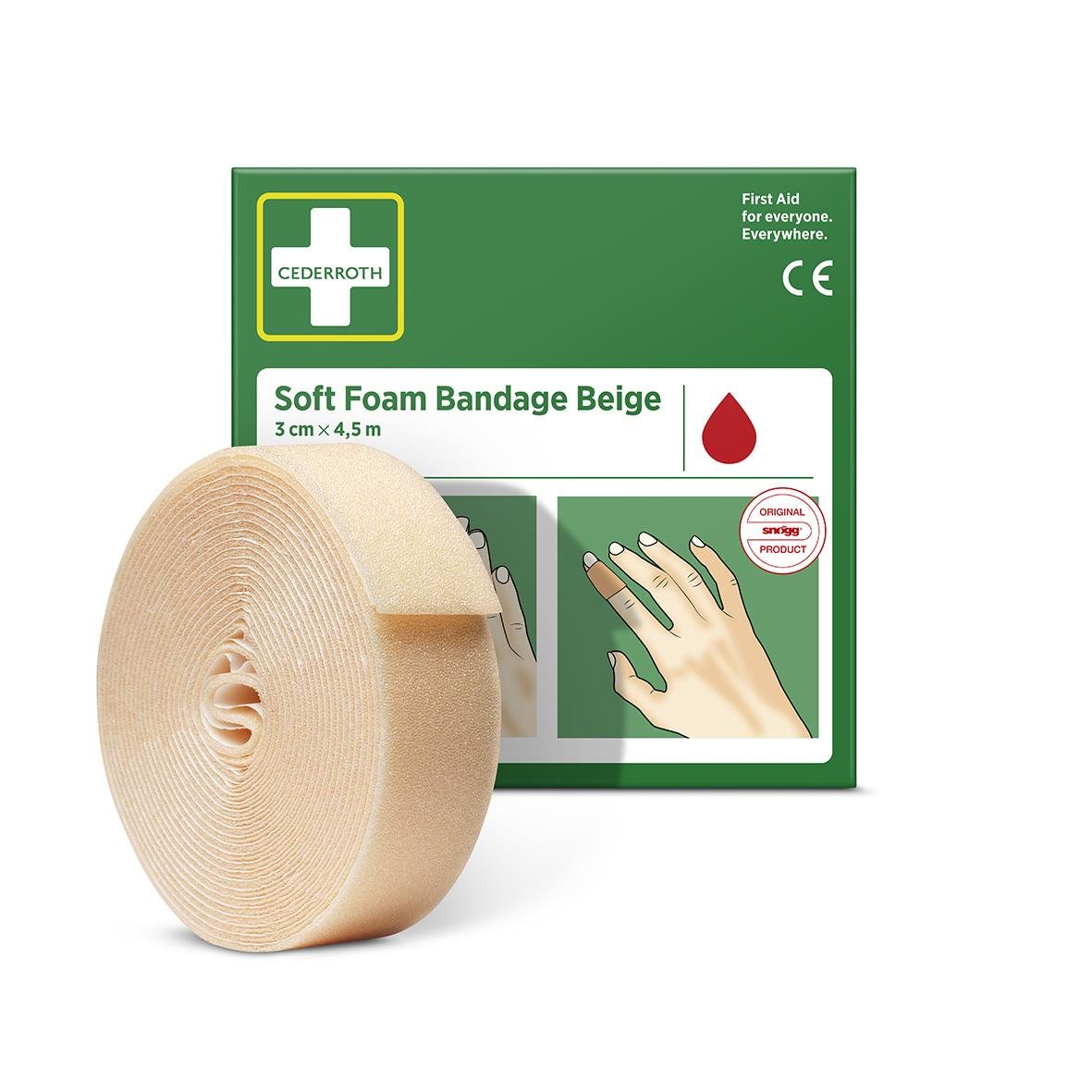 Beige mjuk skumförband för första hjälpen, 3cm x 4,5m, från Cederroth
