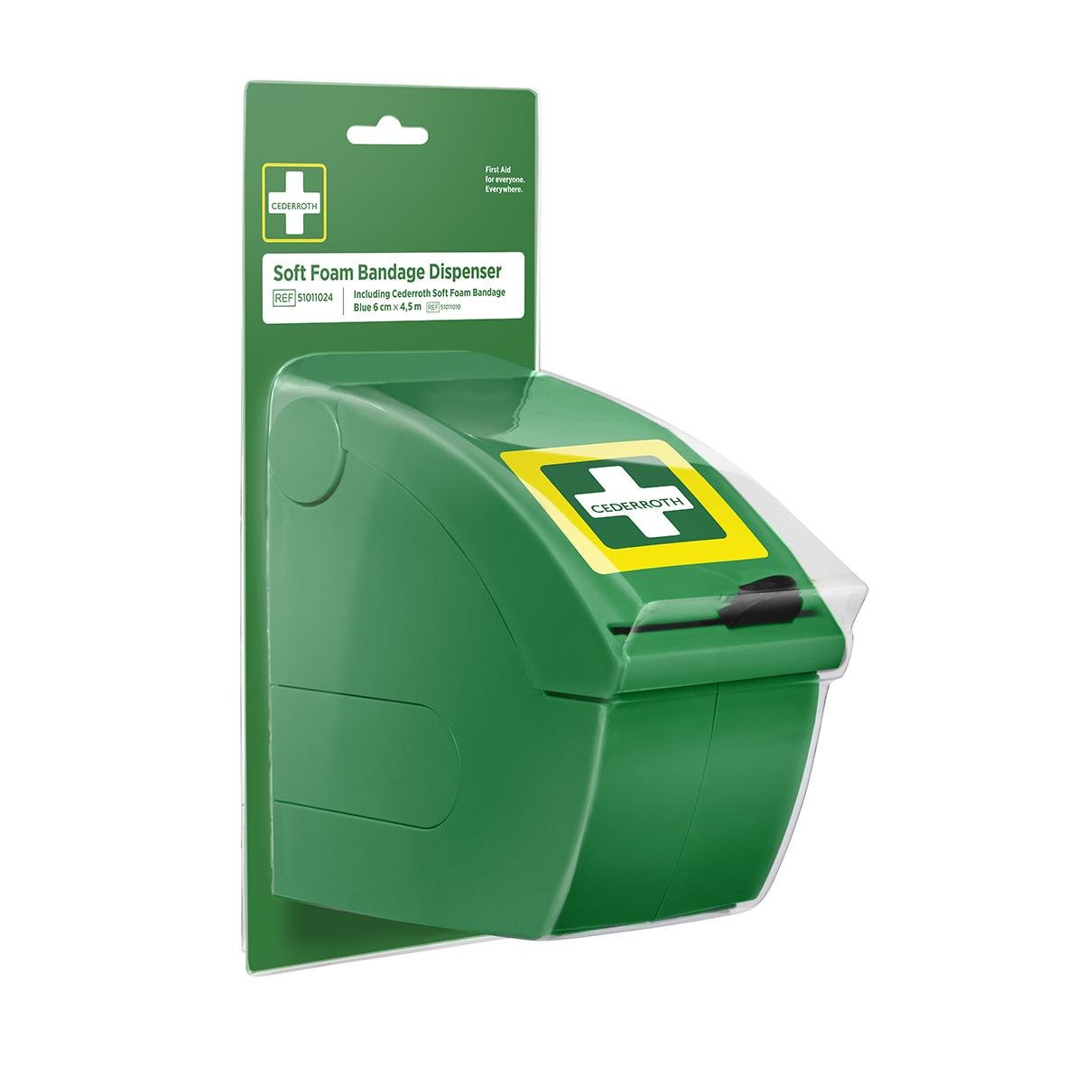 Cederroth Soft Foam Bandage Dispenser i grönt plastskåp