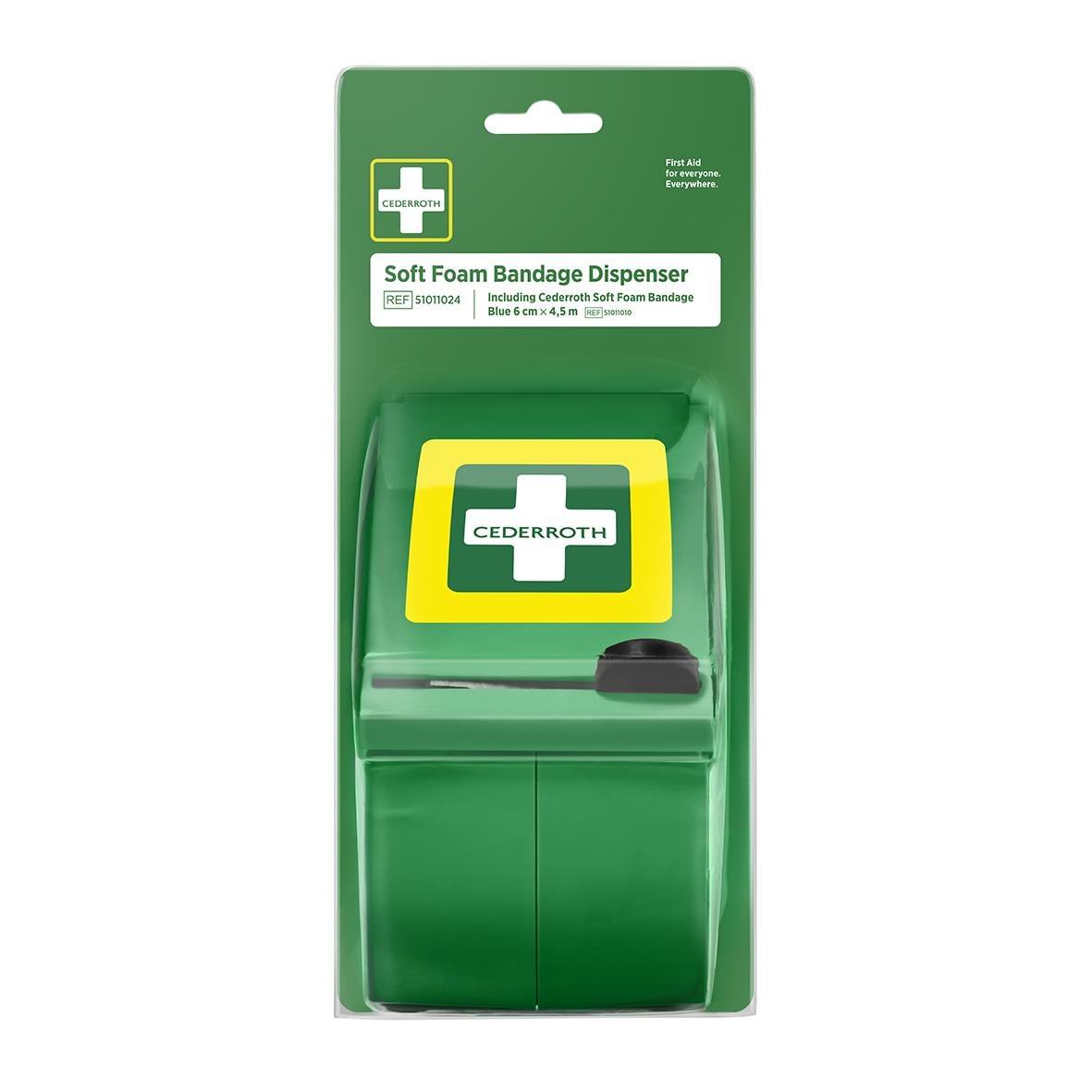 Dispenser Cederroth Soft Foam Bandage i grönt plastskåp