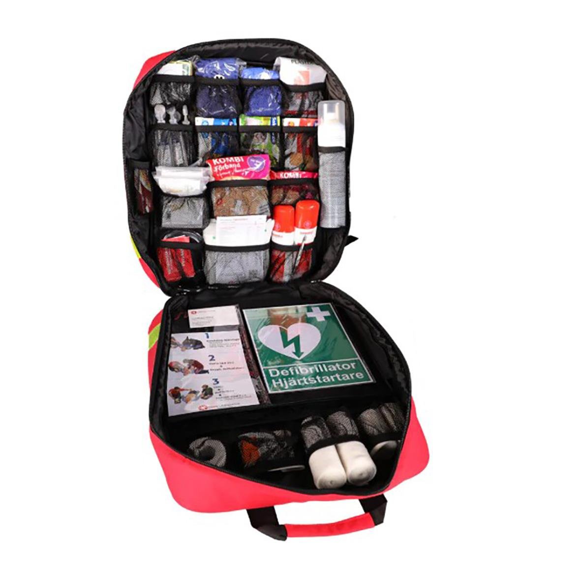 Akutväska för hjärtstartare i ryggsäck med medicinska förnödenheter och defibrillator