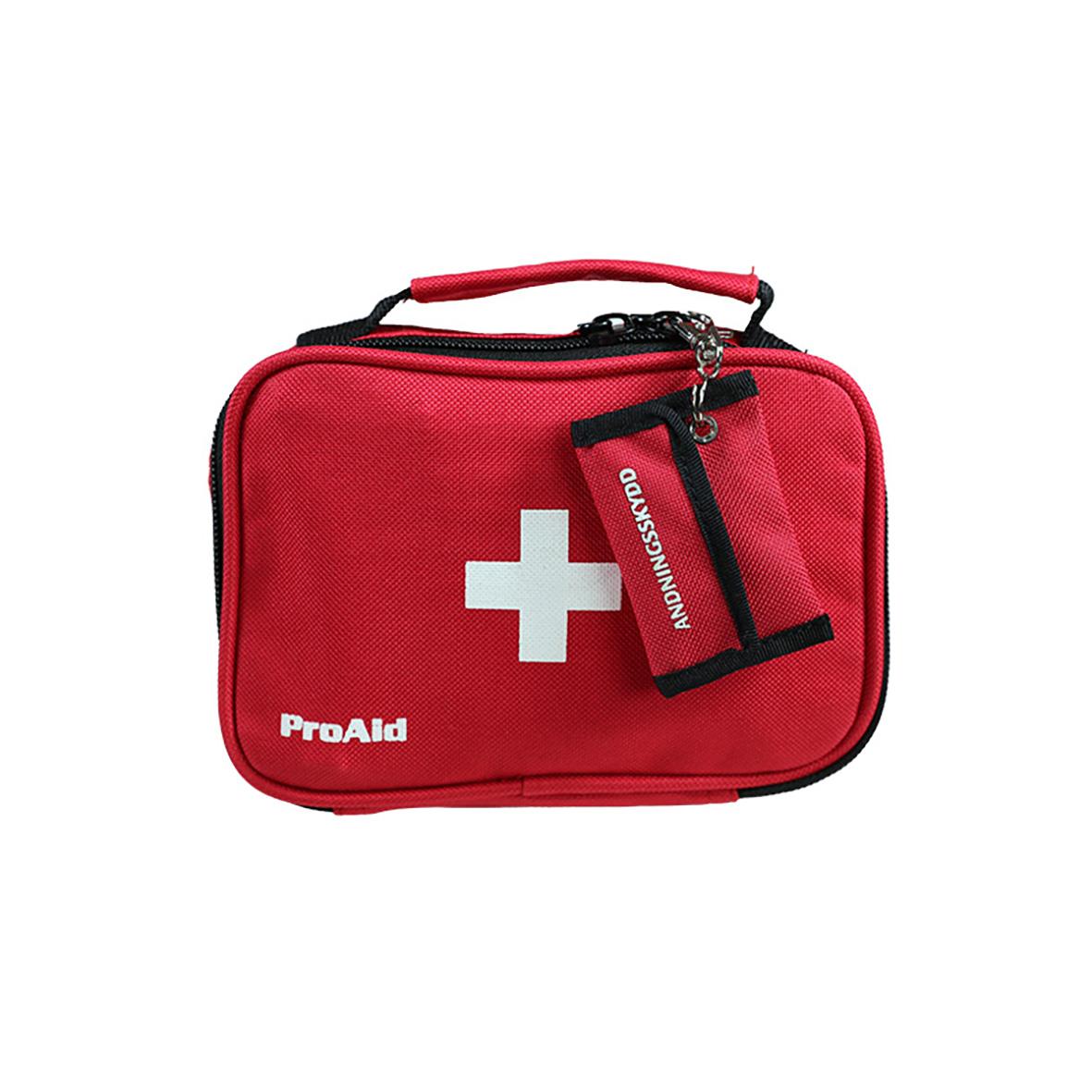 Röd hjärtstartarväska från ViVest Serie 1 med vit korssymbol och ProAid-logga