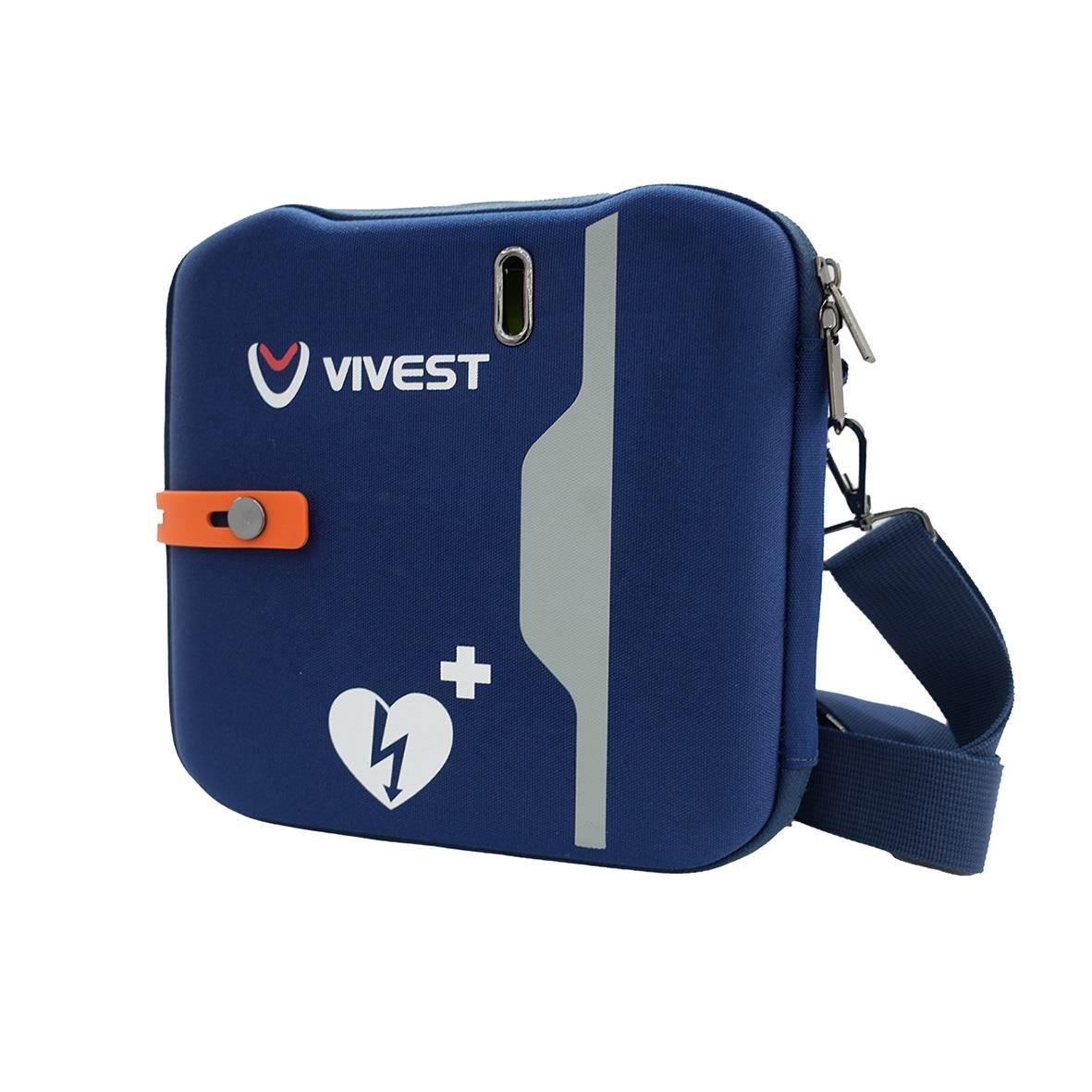 Skyddsväska för hjärtstartare från ViVest i blått med handtag och säkerhetsclip